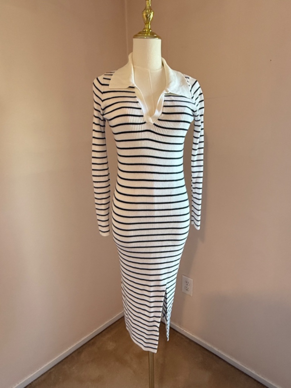 Abercrombie & Fitch Striped Ribbed Polo Midi Maxi Dress XS